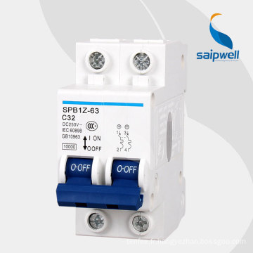 Saip / Saipwell Vente chaude 2 Polonais 63a Breaker DC en plastique électrique MCCB